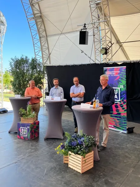 Christian Kühlewein-Roloff, Armin Schaefer, Simon Langenbach und Jochen Martin beim Pressegespräch zum Landesposaunentag