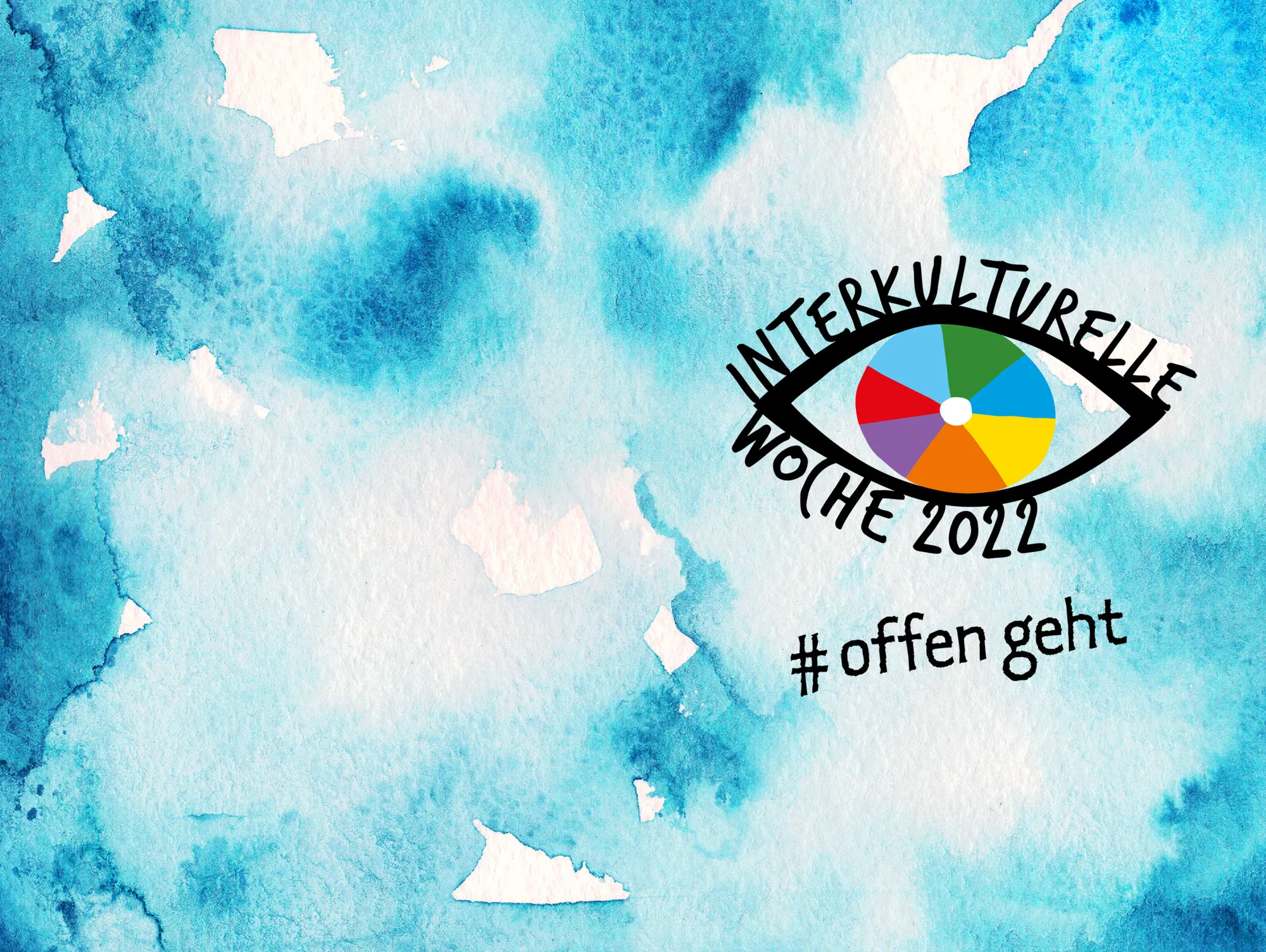 Quelle: Interkulturelle Woche Blauer Hintergrund mit Logo der Interkulturellen Woche