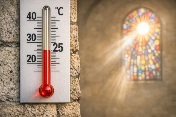 Quelle: KI-generiert mit CoPilot Thermometer in einer Kirche