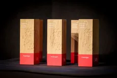 Foto der Innovationspreise aus Holz mit Roter Bandarole